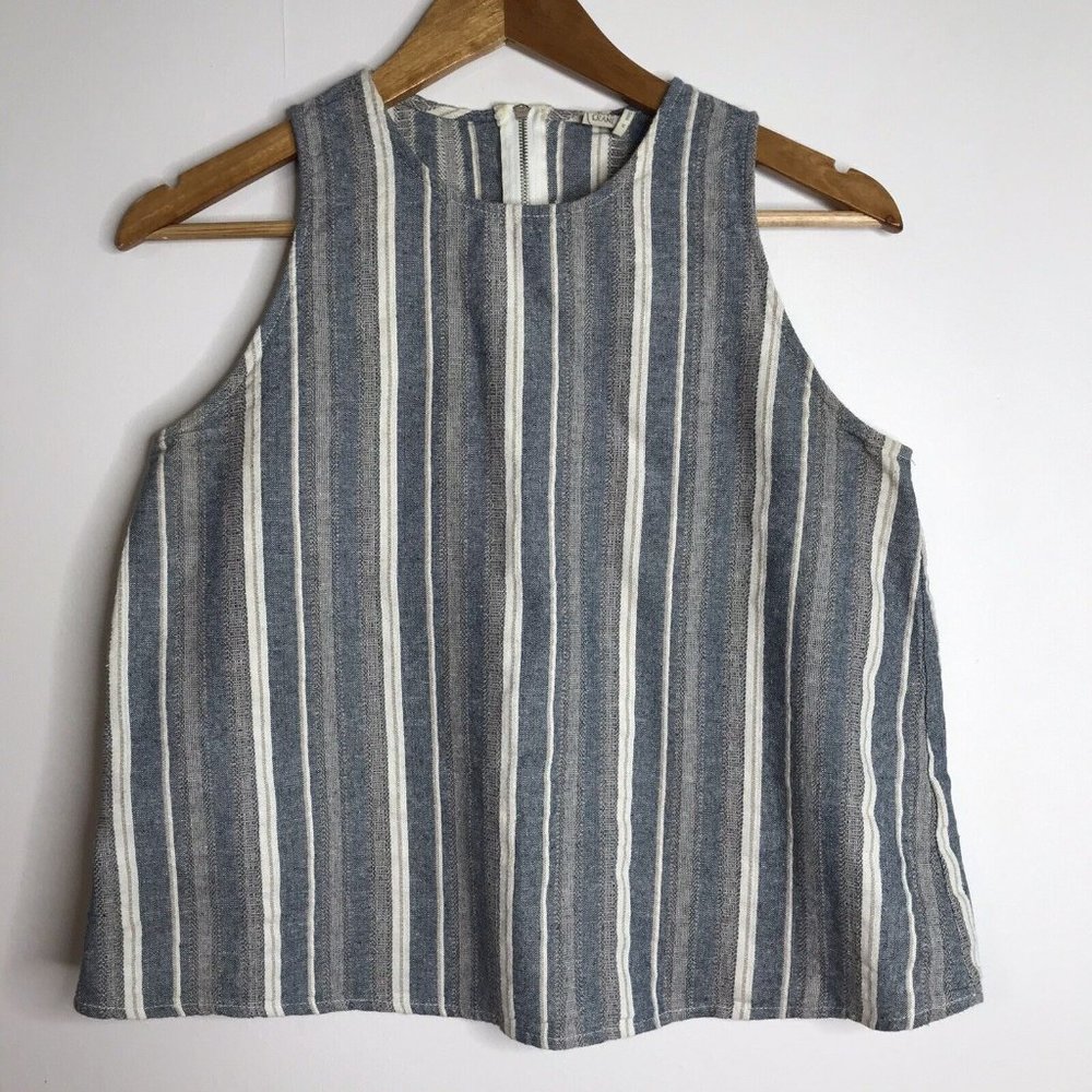 Paper Crane Women's Medium Gray Blue Tank Top Shirt Blouse Linen Blend
